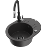 Mexen Kevin granite sink 1-bowl with drainer and Savita kitchen tap, black speckled - 6517-76-672601-70-B