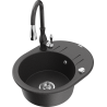 Mexen Kevin fregadero de granito de 1 seno con escurridor y grifo de cocina Savita, negro moteado - 6517-76-672601-76