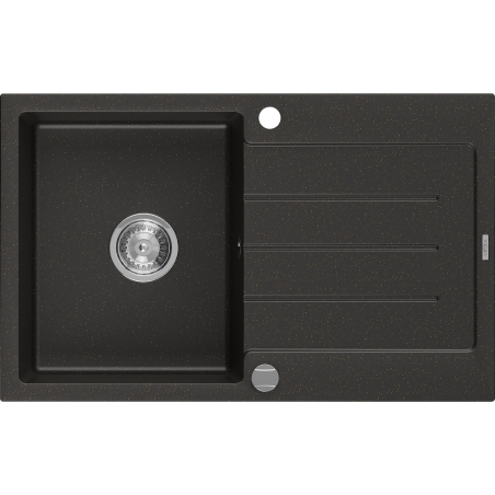 Mexen Bruno fregadero de granito de 1 seno con escurridor 795 x 495 mm, negro/dorado metálico, sifón cromado- 6513791010-75