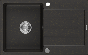 Mexen Bruno granitizlietne 1-kamera ar noteku 795 x 495 mm, melns/zeltains metālisks, hromēts sifons - 6513791010-75