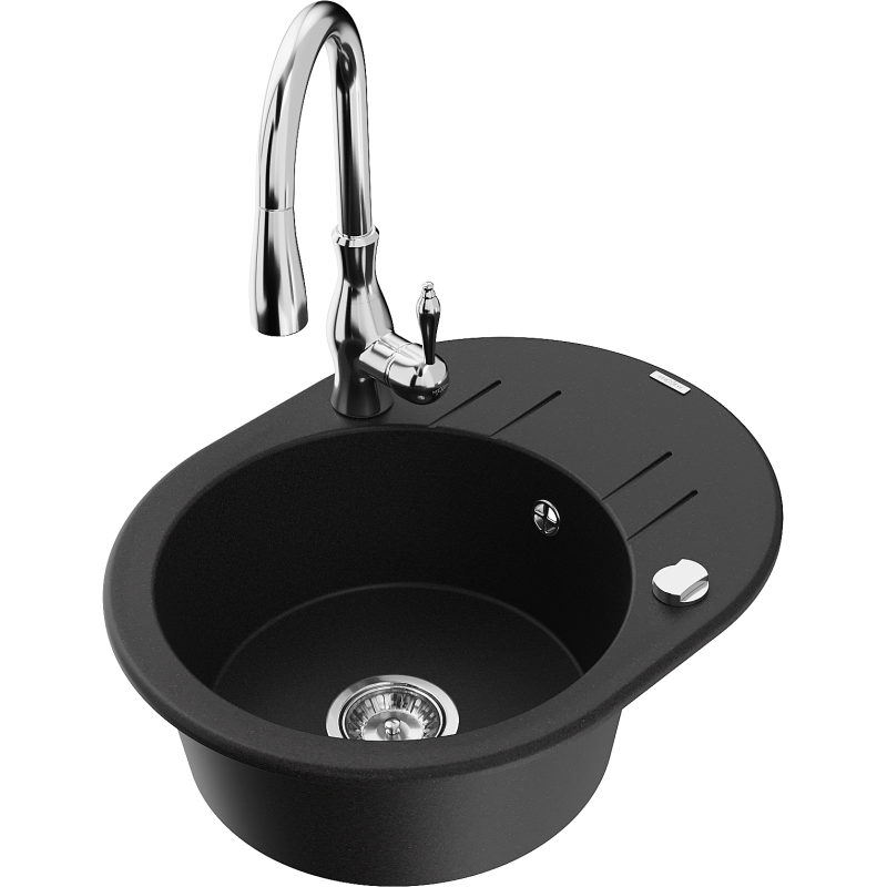 Mexen Kevin fregadero de granito de 1 seno con escurridor y grifo de cocina Savita, negro - 6517-77-672601-00