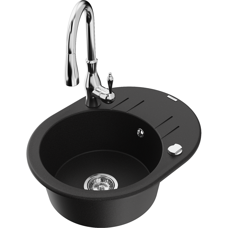 Mexen Kevin lavello in granito a 1 vasca con scolapiatti e rubinetto da cucina Savita, nero - 6517-77-672601-00