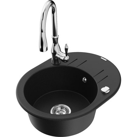 Mexen Kevin Graniittinen 1-allasinen keittiöallas valutustasolla ja keittiöhanalla Savita, musta - 6517-77-672601-00