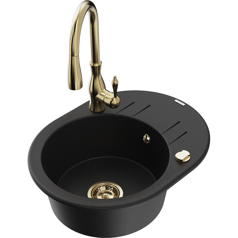 Mexen Kevin fregadero de granito de 1 cubeta con escurridor y grifo de cocina Savita, negro - 6517-77-672601-50