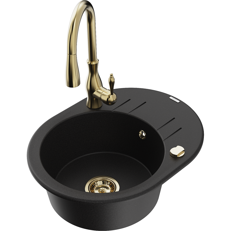 Mexen Kevin fregadero de granito de 1 seno con escurridor y grifo de cocina Savita, negro - 6517-77-672601-50