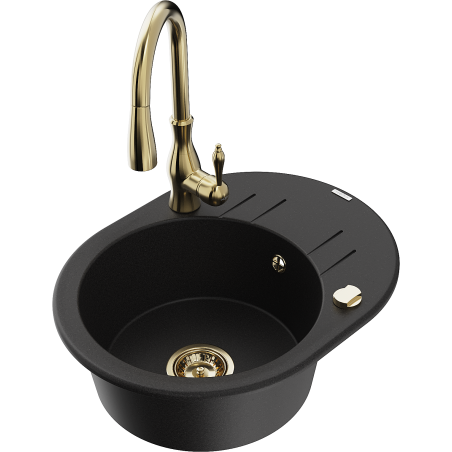 Mexen Kevin fregadero de granito de 1 seno con escurridor y grifo de cocina Savita, negro - 6517-77-672601-50