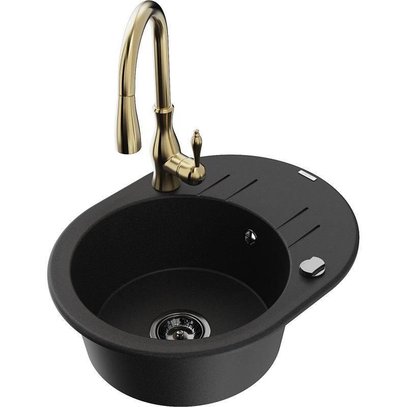 Mexen Kevin fregadero de granito de 1 seno con escurridor y grifo de cocina Savita, negro - 6517-77-672601-50-B