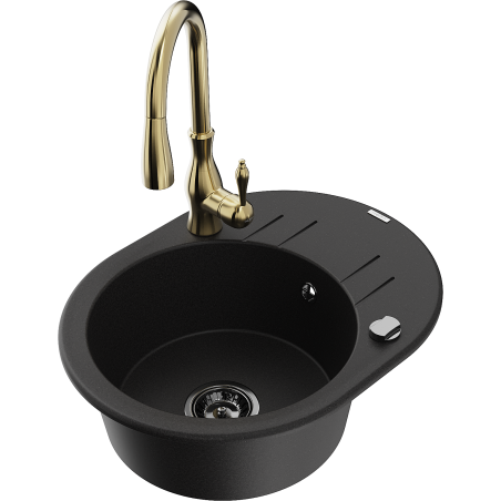 Mexen Kevin fregadero de granito de 1 seno con escurridor y grifo de cocina Savita, negro - 6517-77-672601-50-B