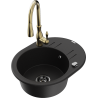 Mexen Kevin 1-bowl granite sink with drainer and Savita kitchen tap, black - 6517-77-672601-50-B