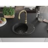 Mexen Kevin 1-bowl granite sink with drainer and Savita kitchen tap, black - 6517-77-672601-50-B