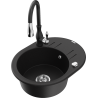 Mexen Kevin granite sink 1-bowl with drainer and Savita kitchen tap, black - 6517-77-672601-70