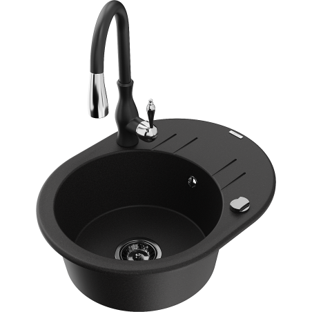 Mexen Kevin 1-Bowl Granite Sink with Drainer and Savita Kitchen Tap, Black - 6517-77-672601-70-B