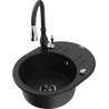 Mexen Kevin fregadero de cocina de granito de 1 seno con escurridor y grifo de cocina Savita, negro - 6517-77-672601-70-B