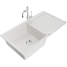Mexen Leo granite kitchen sink 1-bowl with drainer and Carla kitchen tap, white - 6501-20-670700-00