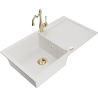 Mexen Leo granite sink 1-bowl with drainer and Carla kitchen tap, white - 6501-20-670700-50