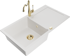 Mexen Leo fregadero de granito de 1 seno con escurridor y grifo de cocina Carla, blanco - 6501-20-670700-50