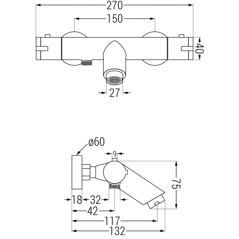 Mexen Kai mitigeur de baignoire thermostatique, noir - 77300-70