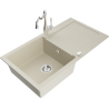 Mexen Leo 1-Bowl Granite Sink with Drainer and Kitchen Faucet Carla, Beige - 6501-69-670700-00