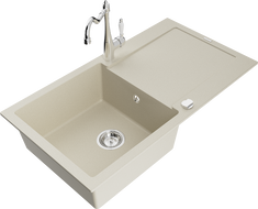 Mexen Leo Granit-Spullsteen mat enger Schoss mat Oflafläch an Kichekran Carla, beige - 6501-69-670700-00