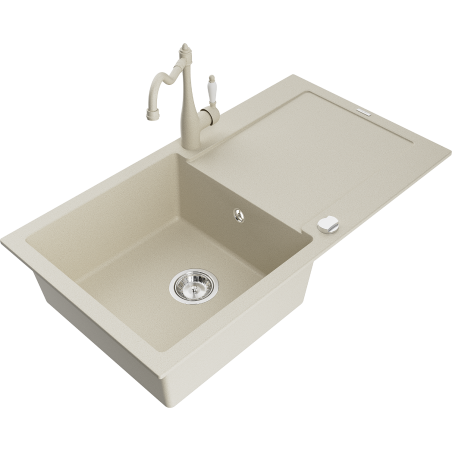Mexen Leo lavello in granito a 1 vasca con scolapiatti e rubinetto da cucina Carla, beige - 6501-69-670700-69