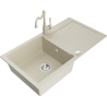 Mexen Leo 1-bowl granite sink with drainer and Carla kitchen tap, beige - 6501-69-670700-69