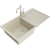 Mexen Leo lavello in granito a 1 vasca con scolapiatti e rubinetto da cucina Carla, beige - 6501-69-670700-69