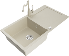 Mexen Leo fregadero de granito de 1 cubeta con escurridor y grifo de cocina Carla, beige - 6501-69-670700-69
