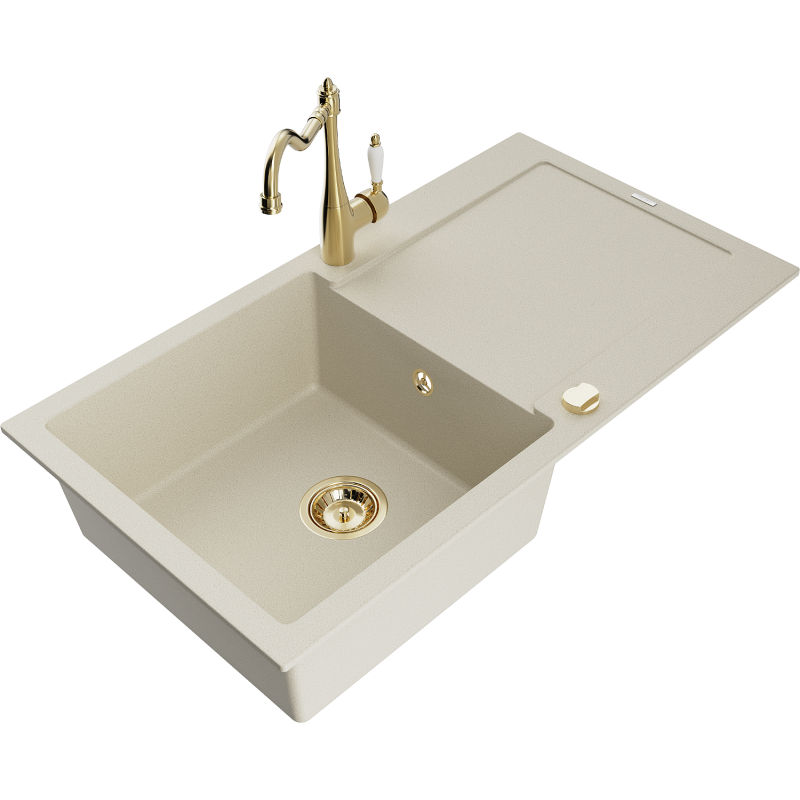 Mexen Leo graniittinen 1-allasinen tiskiallas valutustasolla ja keittiöhana Carla, beige - 6501-69-670700-50