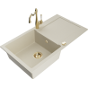 Mexen Leo granite kitchen sink 1-bowl with drainer and kitchen faucet Carla, beige - 6501-69-670700-50