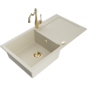 Mexen Leo Granite Sink 1-Bowl with Drainer and Carla Kitchen Tap, Beige - 6501-69-670700-50