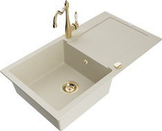 Mexen Leo fregadero de granito de 1 cubeta con escurridor y grifo de cocina Carla, beige - 6501-69-670700-50