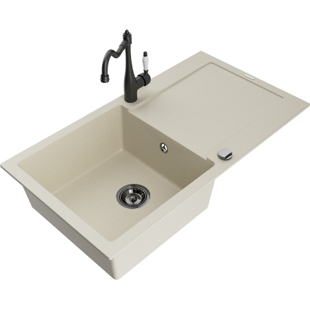 Mexen Leo granitveida izlietne ar vienu nodalījumu un noteku un virtuves krānu Carla, bēša - 6501-69-670700-70