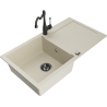 Mexen Leo évier en granit 1 bac avec égouttoir et robinet de cuisine Carla, beige - 6501-69-670700-70