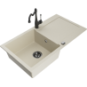 Mexen Leo granite sink with 1 bowl, drainer, and Carla kitchen tap, beige - 6501-69-670700-70