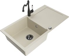 Mexen Leo fregadero de granito de 1 cubeta con escurridor y grifo de cocina Carla, beige - 6501-69-670700-70