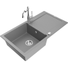 Mexen Leo évier en granit 1 bac avec égouttoir et robinet de cuisine Carla, gris - 6501-71-670700-00