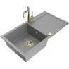 Mexen Leo granieten gootsteen 1-komorige met afdruiprek en keukenmengkraan Carla, grijs - 6501-71-670700-50