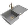 Mexen Leo granite kitchen sink with 1 bowl, drainer, and Carla kitchen faucet, gray - 6501-71-670700-50