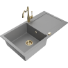Mexen Leo granite sink 1-bowl with drainer and Carla kitchen tap, grey - 6501-71-670700-50