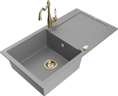 Mexen Leo fregadero de granito de 1 cuenco con escurridor y grifo de cocina Carla, gris - 6501-71-670700-50