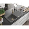 Mexen Leo granite kitchen sink with 1 bowl, drainer, and Carla kitchen faucet, gray - 6501-71-670700-50