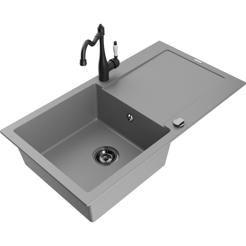 Mexen Leo fregadero de granito de 1 cubeta con escurridor y grifo de cocina Carla, gris - 6501-71-670700-70-B