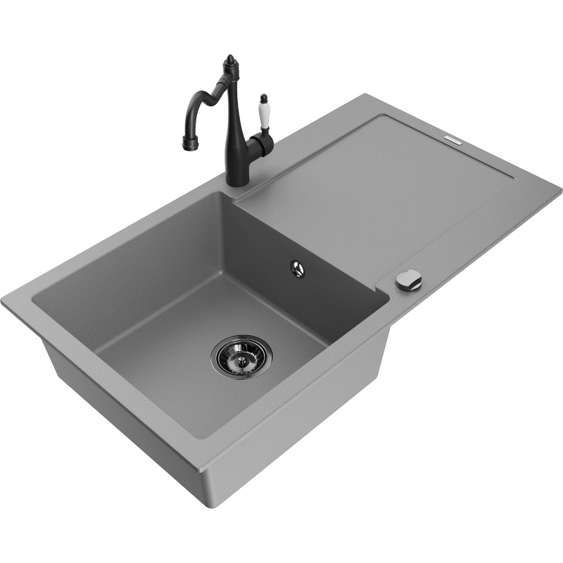 Mexen Leo fregadero de granito de 1 seno con escurridor y grifo de cocina Carla, gris - 6501-71-670700-70-B