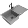 Mexen Leo évier en granit 1 bac avec égouttoir et robinet de cuisine Carla, gris - 6501-71-670700-70-B