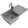 Mexen Leo granite sink 1-bowl with drainer and Carla kitchen tap, grey - 6501-71-670700-70-B