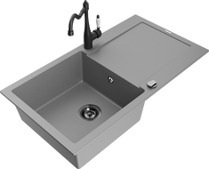Mexen Leo fregadero de granito de 1 cubeta con escurridor y grifo de cocina Carla, gris - 6501-71-670700-70-B