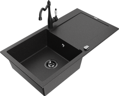 Mexen Leo enokomorni granitni pomivalnik s odcejalnikom in kuhinjsko pipo Carla, črno/srebrno kovinski - 6501-73-670700-70-B