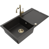 Mexen Leo fregadero de granito de 1 cubeta con escurridor y grifo de cocina Carla, negro/oro metálico - 6501-75-670700-50