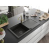 Mexen Leo fregadero de granito de 1 seno con escurridor y grifo de cocina Carla, negro/dorado metálico - 6501-75-670700-50-B