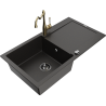 Mexen Leo granite sink 1-bowl with drainer and Carla kitchen tap, black/gold metallic - 6501-75-670700-50-B